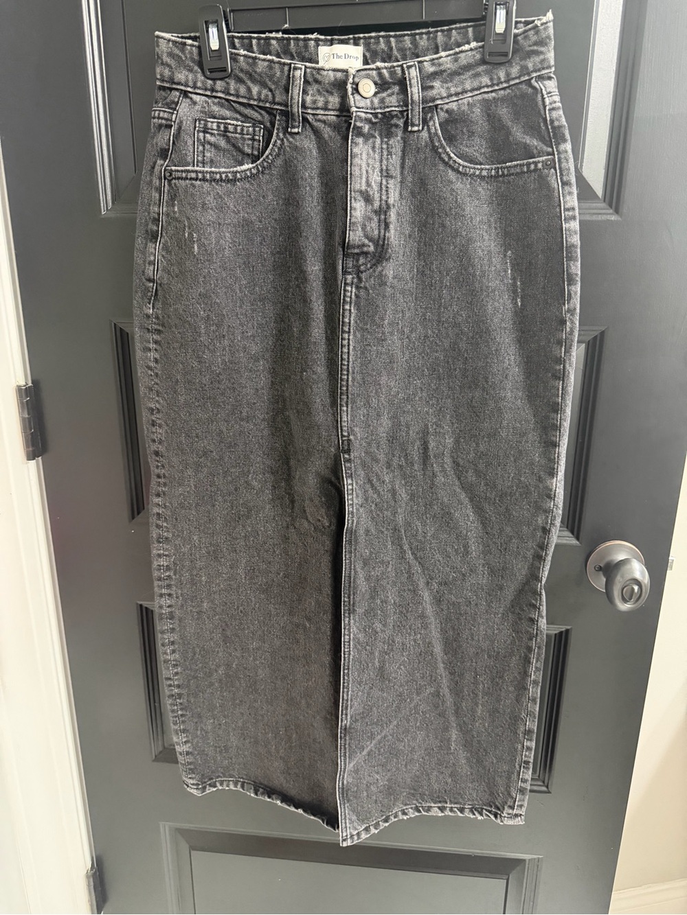 The Drop Black Acid Wash Denim Midi Skirt – Size Small